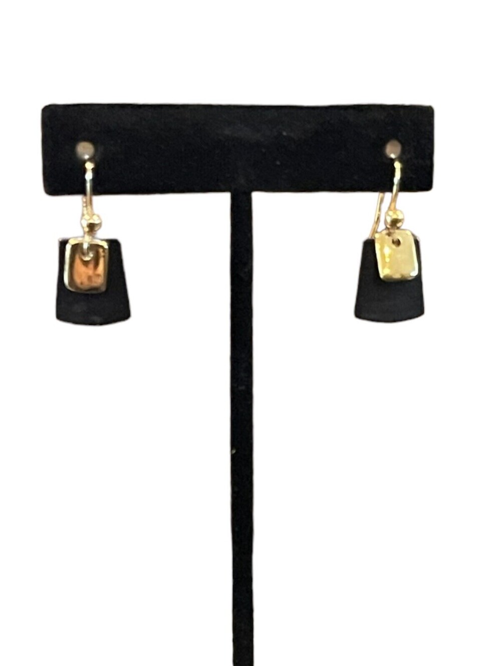 vintage chiccos earrings - boack and gold tone metal dangle drop